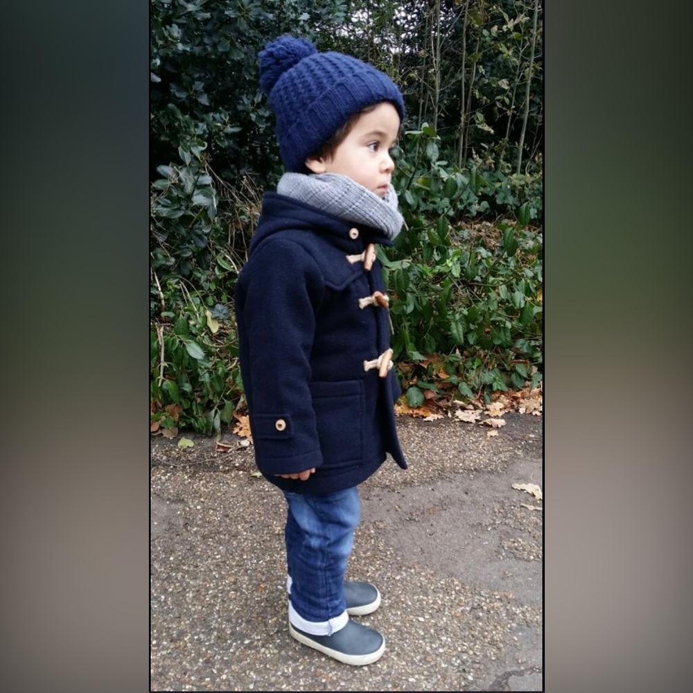 Zara Black Pea Coat with Hood and Toggle Closures